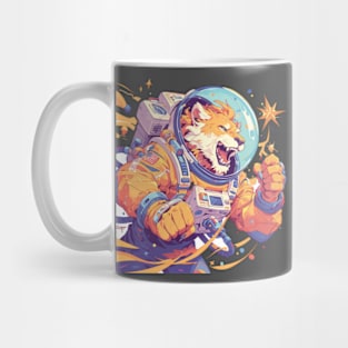 roaring lion astronaut cartoon style Mug